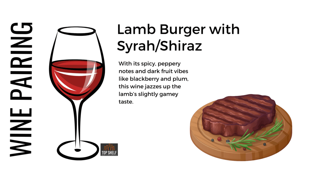 a glass of wine and a lamb burger - 